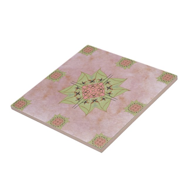 Carreau Carrelage rose pastel et vert (Côté)