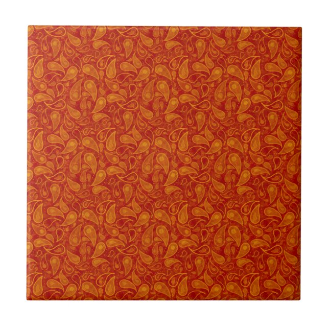 Carreau Carrelage rouge orange Paisley (Devant)