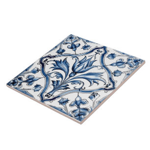 Carreau Carrelage Rustique Indigo Azulejo Avec Motifs Flor
