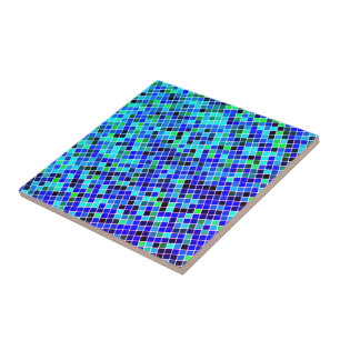 Carreau Carrés en mosaïque bleue verte et noire - Belle