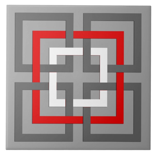 Carreau Carrés, gris, rouge et blanc géométriques modernes (Devant)