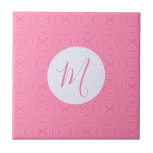 Carreau Carrés ondulés rose clair Initiale personnalisée