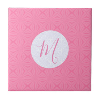 Carreau Carrés ondulés rose clair Initiale personnalisée