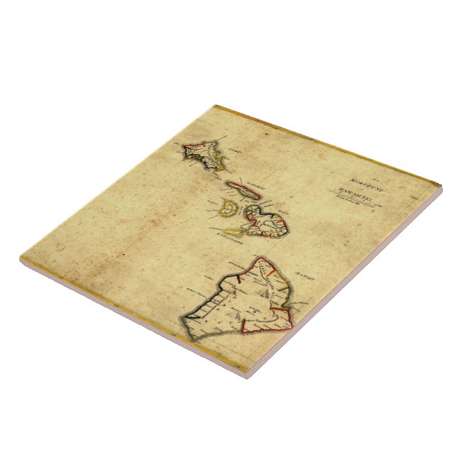 Carreau Carte 1837 - îles d'Hawaï de cru hawaïennes (Côté)