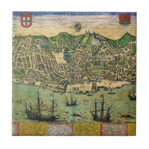Carreau Carte ancienne de Lisbonne, Portugal par Braun/Hog