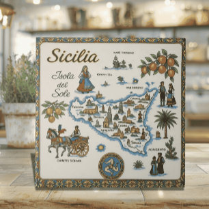 Carreau Carte ancienne du monde de la Sicile