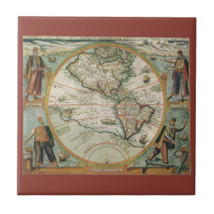 Carreau Carte ancienne du monde des Amériques, Theodor de 