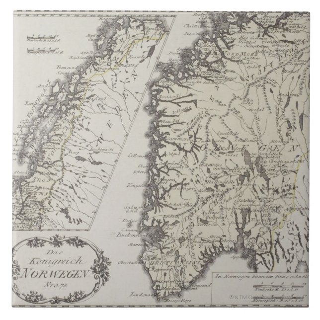 Carreau Carte antique de la Norvège (Devant)
