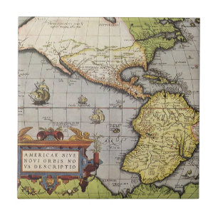 Carreau Carte antique du monde : les Amériques par Abraham