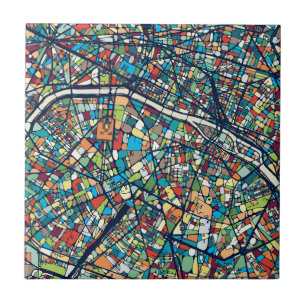 Carreau Carte colorée de Paris France  