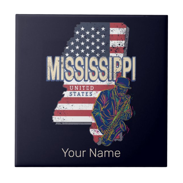 Carreau Carte de l'État du Mississippi États-Unis Vintage  (Devant)