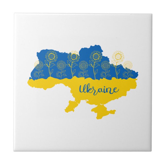 Carreau Carte de l'Ukraine avec tournesol et drapeau ukrai (Devant)