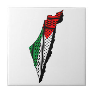 Carreau Carte de Palestine avec drapeau et Motif Keffiyeg