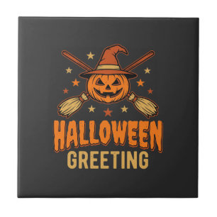 Carreau Carte de vœux Halloween Sorcière Citrouille Design