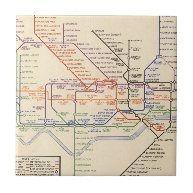 Carreau Carte des chemins de fer au fond de Londres (Devant)