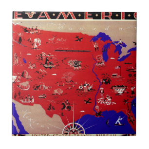 Carreau Carte du Bureau de voyage des États-Unis d'Amériqu