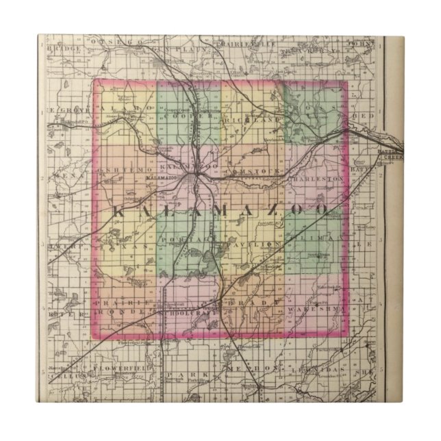 Carreau Carte du comté de Kalamazoo, Michigan (Devant)