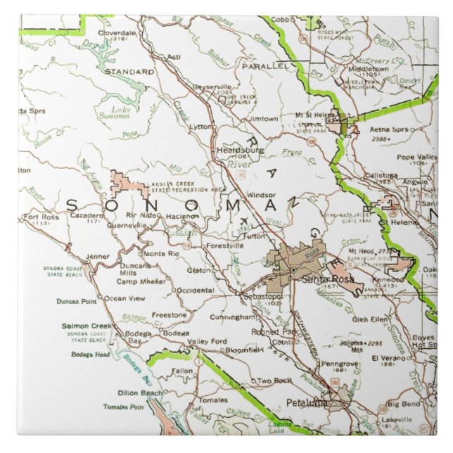 Carreau Carte du comté de Sonoma, Californie  (Devant)