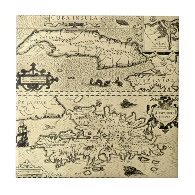 Carreau Carte du Cuba et du Hispaniola (Devant)