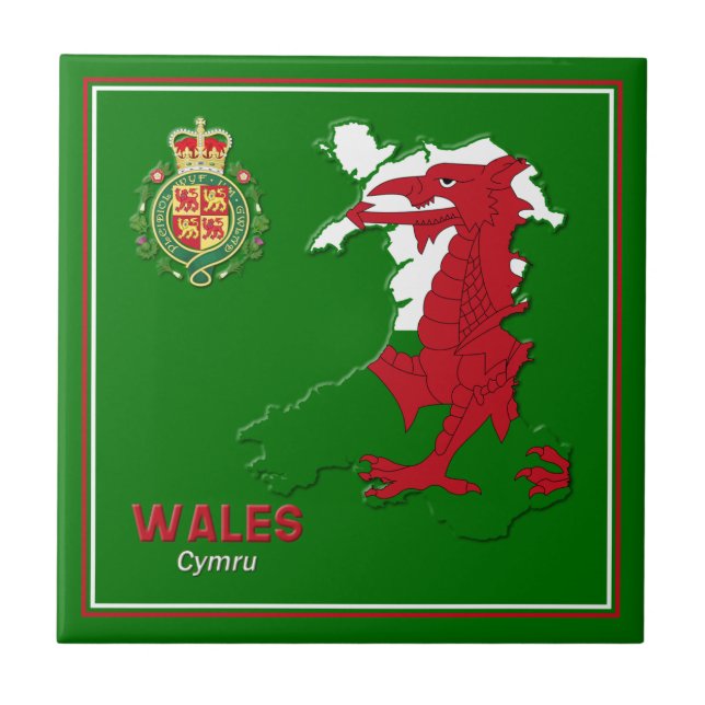 Carreau Carte du drapeau du Pays de Galles et insigne roya (Devant)