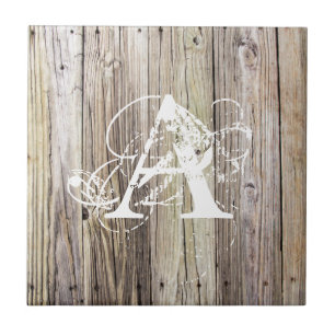 Carreau Cartes en bois rustique avec Monogramme Chic Shabb