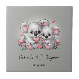 Carreau Cartoon Cute Koala Les amoureux du coeur Saint Val