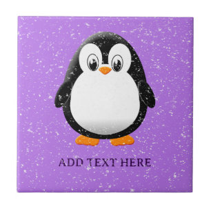 Carreau Cartoon de pingouin mignon personnalisé violet