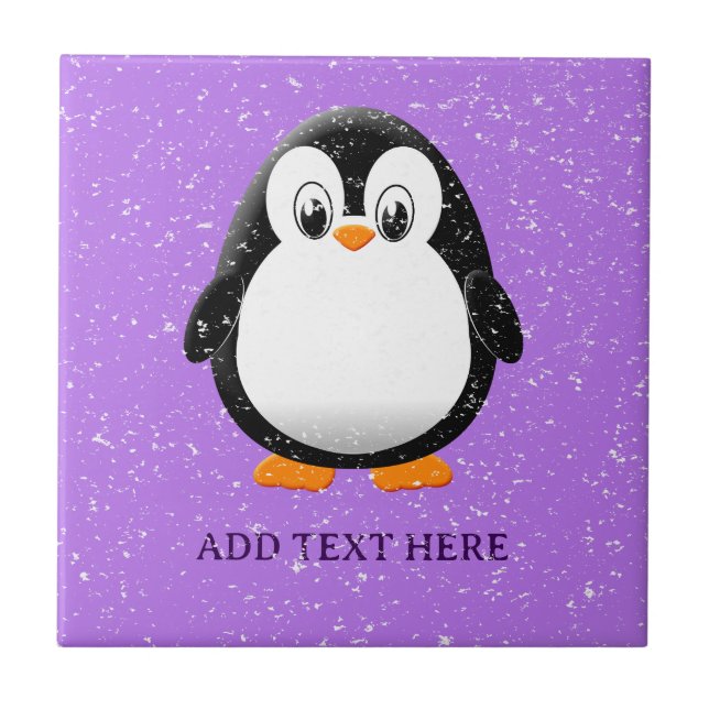 Carreau Cartoon de pingouin mignon personnalisé violet (Devant)