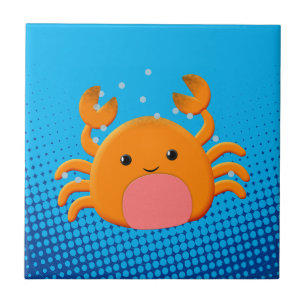 Carreau Cartoon mignon Crabe bleu océan
