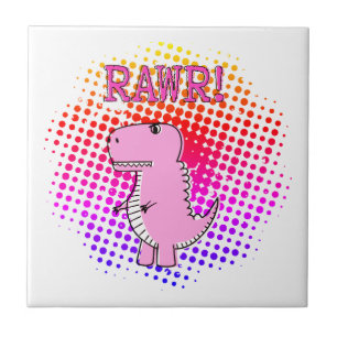 Carreau Cartoon T-Rex Dinosaur Mignonne Et Rose En Colère