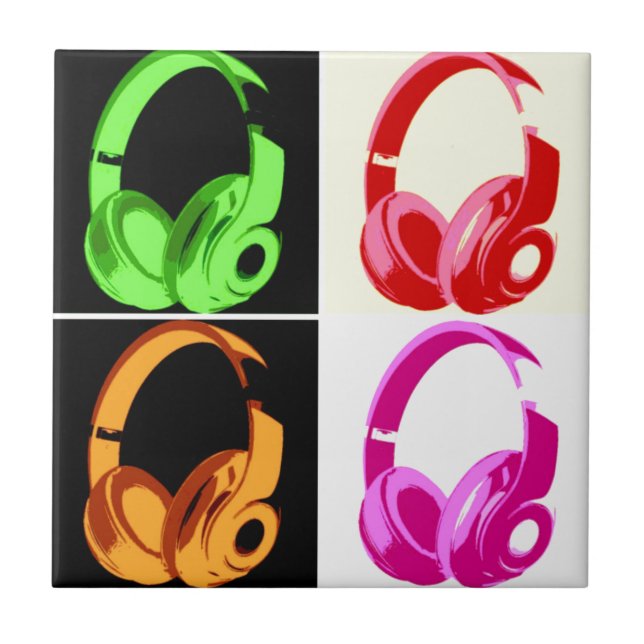 Carreau Casque de quatre couleurs Pop Art Tête Téléphone (Devant)