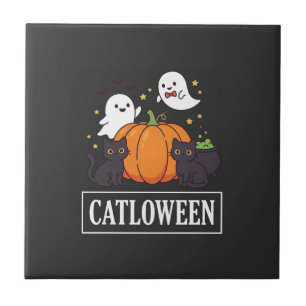 Carreau Catloween Drôle Chat Halloween Fantôme Citrouille