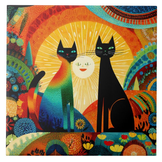 Carreau Cats on Bright and Colorful Background, (Devant)