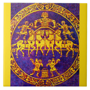 Carreau cavalier médiéval du 12e siècle et soldats