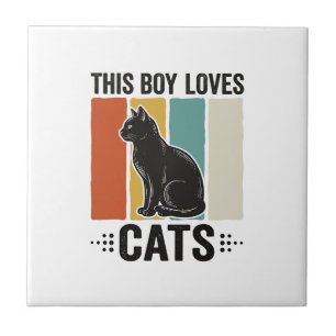 Carreau Ce garçon aime les chats Design Rétro pour amateur