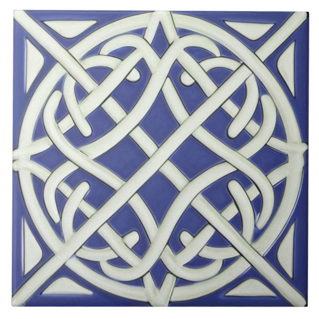 Carreau Celtique noeud bleu foncé et blanc celtique (Devant)