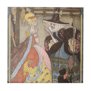 Carreau Cendrillon et Fée Gomère, Vintage Conte de Fée