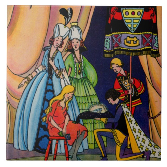 Carreau Cendrillon, le prince et la glissière en verre (Devant)