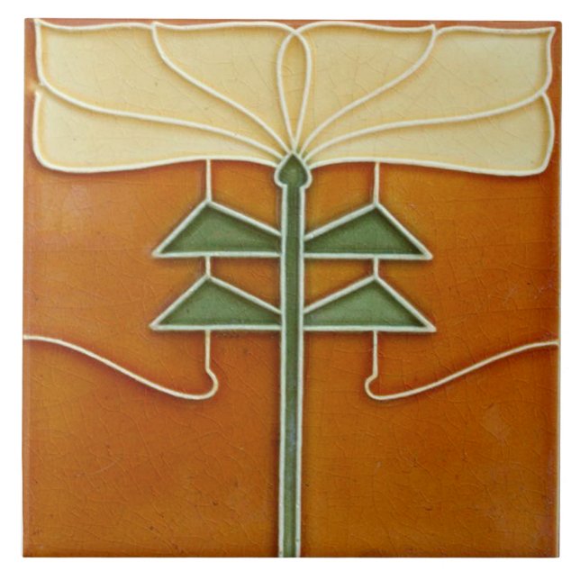 Carreau Ceramic Tile - Art Nouveau Yellow Flower Orange (Devant)