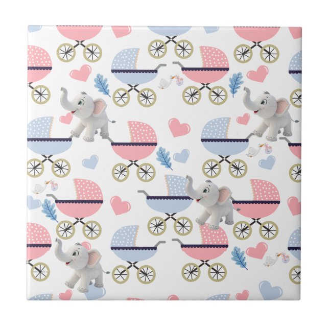 Carreau Ceramic Tile Baby Stroller Stork Elephant  (Devant)