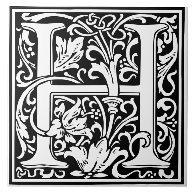 Carreau Ceramic Tile - Monogram Alphabet H black White (Devant)