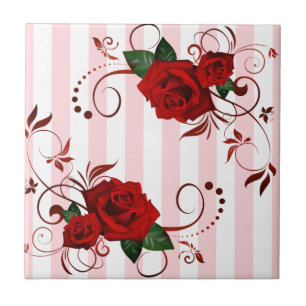 Carreau céramique à rayures roses et blanches Fleu