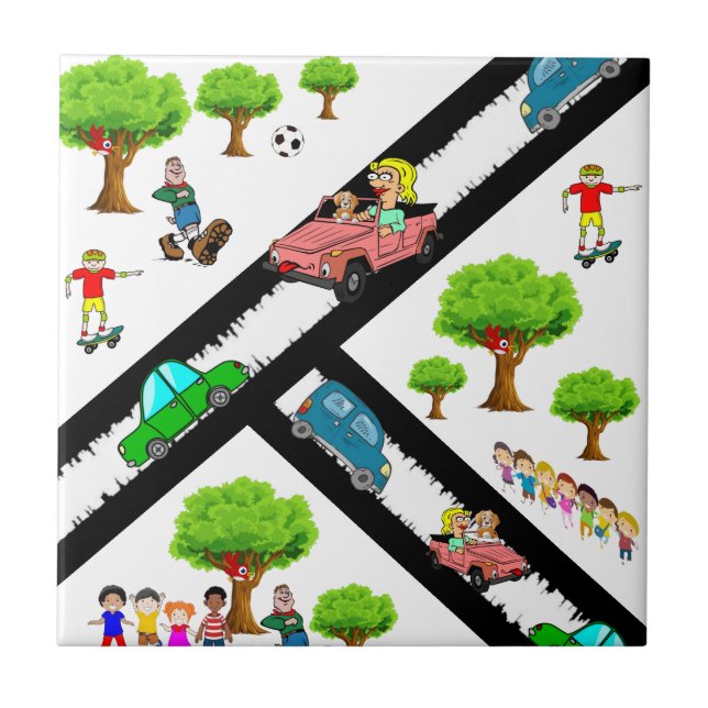Carreau Céramique Carrelage Parc Enfants Arbres Chien Voit (Devant)
