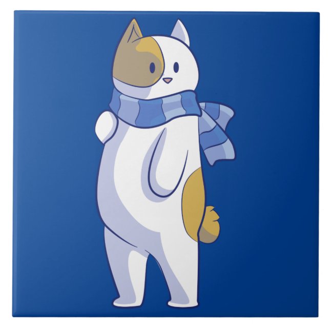 Carreau céramique de chat d'hiver (Devant)