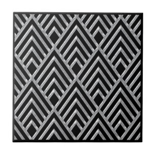 Carreau Céramique de style Art déco argenté et noir