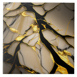 Carreau Céramique en marbre d'or avec veines cristallines 