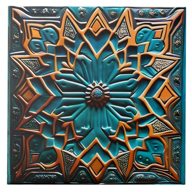 Carreau Céramique Turquoise traditionnelle et moutarde (Devant)