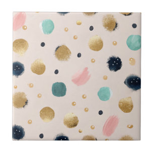 Carreau Cercle Abstrait Gold & Colorful Brushstroke