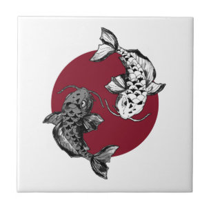 Carreau Cercle Koi Carp japonais rouge
