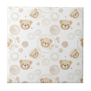 Carreau Cercle neutre à motif d'ours en peluche beige bébé